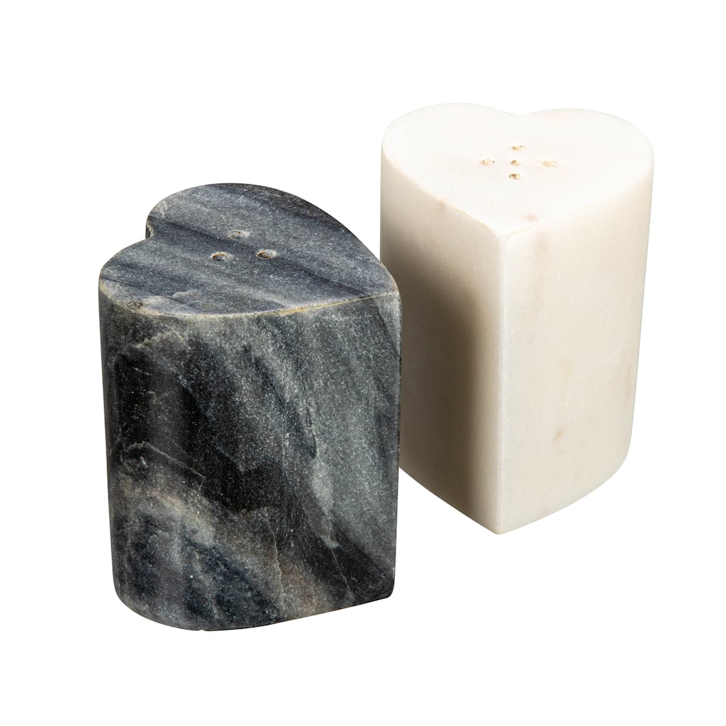 Heart-Shaped Marble Salt and Pepper Shakers - 2.5"L x 2.3"W x 3.0"H