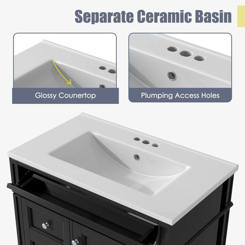 30'' Freestanding Bathroom Vanity with White Integrated Ceramic Sink - 30'' x 18.3'' x 33.8''