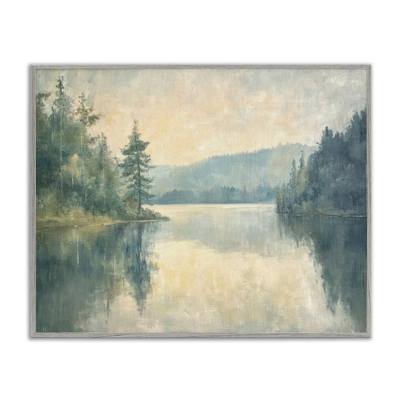 Stupell Mountain's Reflection Landscape Framed Giclee Art Design By Petal Prints Design - 20 x 16 - Grey