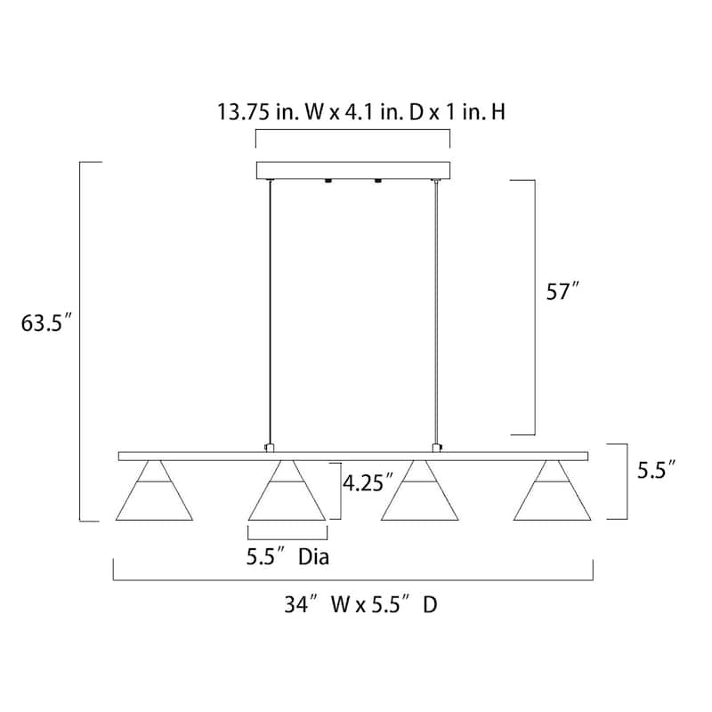 4-Light Matte Black and Brushed Nickel Kitchen Island Light with Acrylic Shades - Matte Black and Brushed Nickel