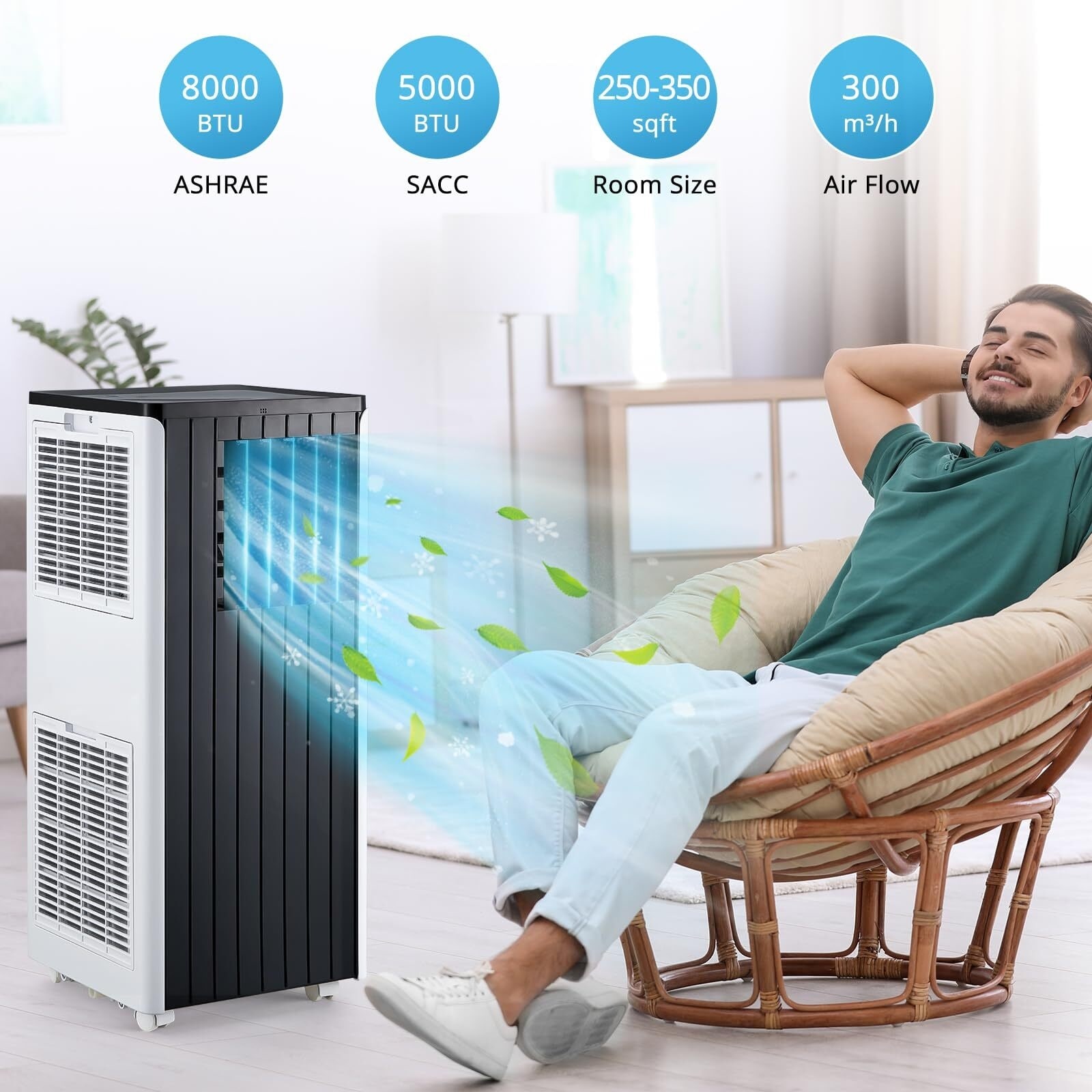 Portable Air Conditioner, 8000 BTU Air Conditioner with Remote Control