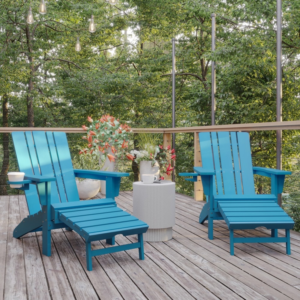 Commercial All-Weather Adirondack Chair with Pullout Ottoman & Cupholder