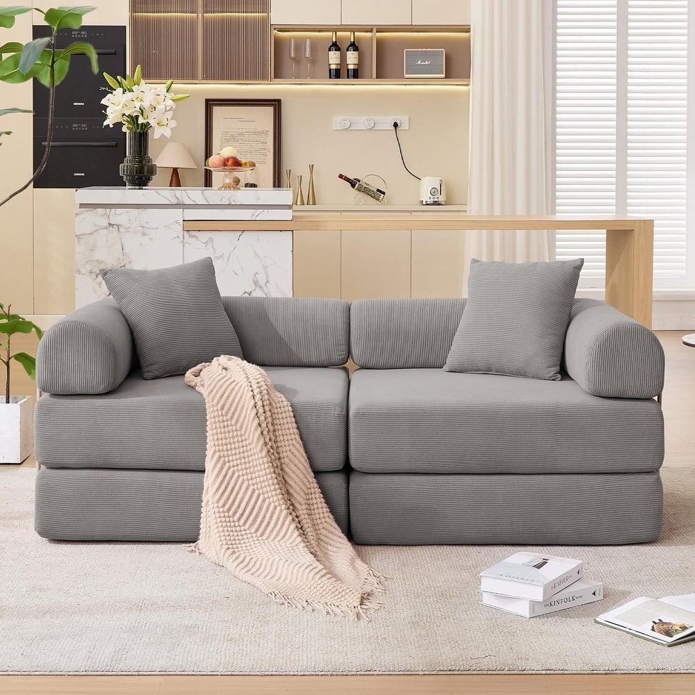 Modular Couch Sofa Bed, Convertible Design with Removable Armrests,Folding Mattress Couch for Small Spaces ,No Assembly