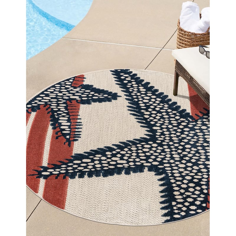 Outdoor Helena Collection Area Rug - Ivory - 5'3" Round