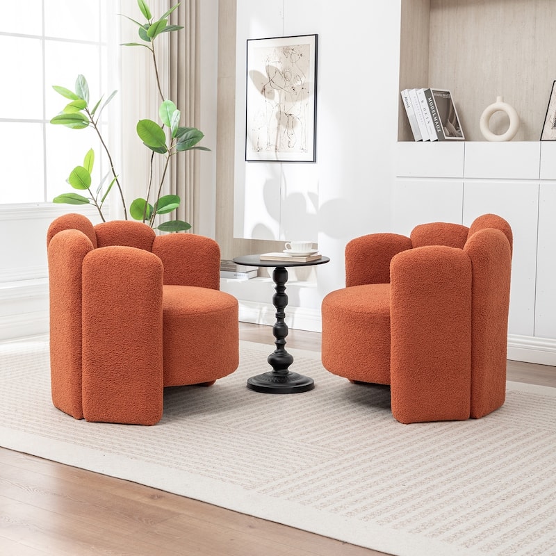 SEYNAR Modern Glam Teddy Fabric Upholstered Round Accent Chair with Flower Shaped Back Design Set of 2