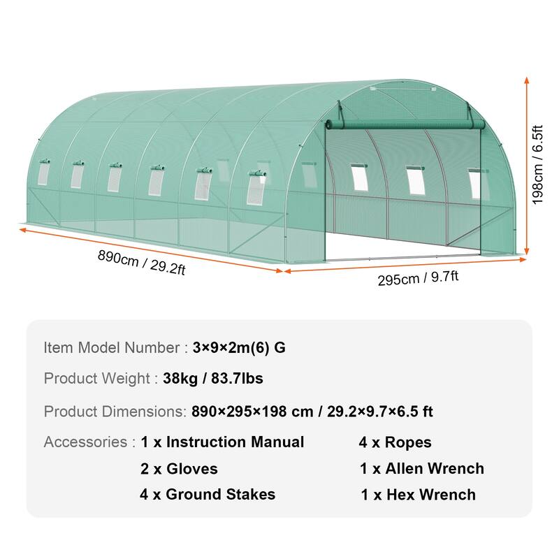 Walk-in Tunnel Greenhouse, Hoop House Greenhouse Tunnel, Plant Hot House with Galvanized Steel Frame, Green PE Cover