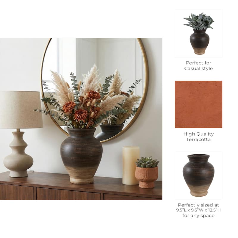 Terracotta Two Tone Traditional Vase - Brown, 12"