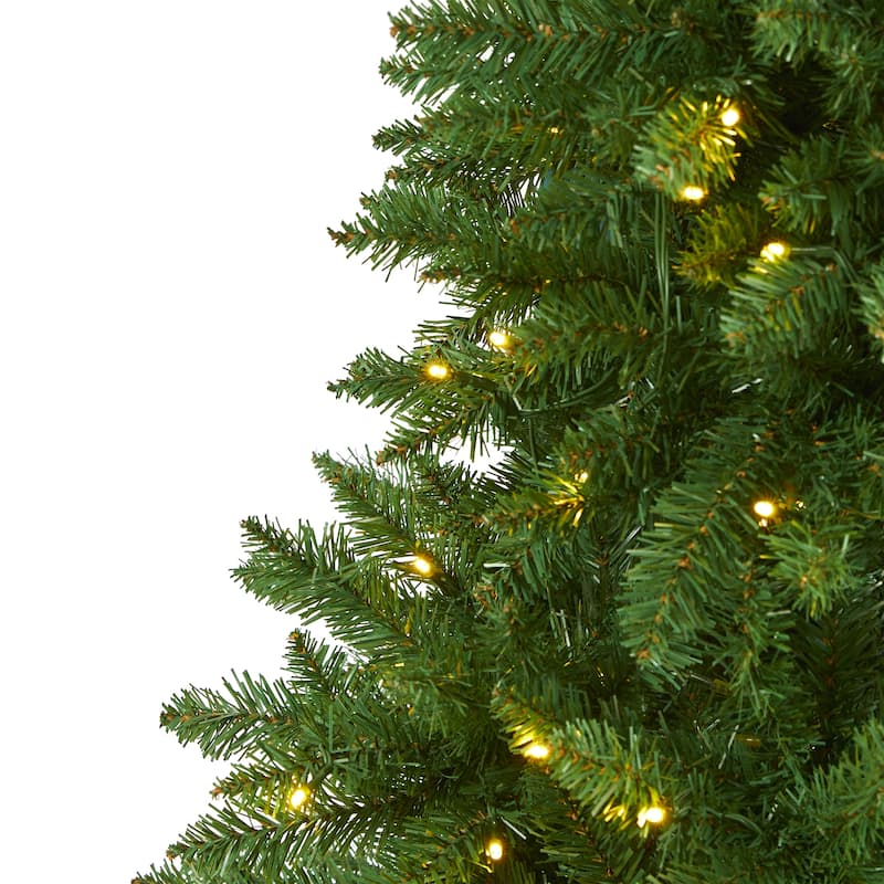 6’ Pre-Lit Green Slim Mountain Pine Artificial Christmas Tree, Warm Clear LED Lights - 6 Foot