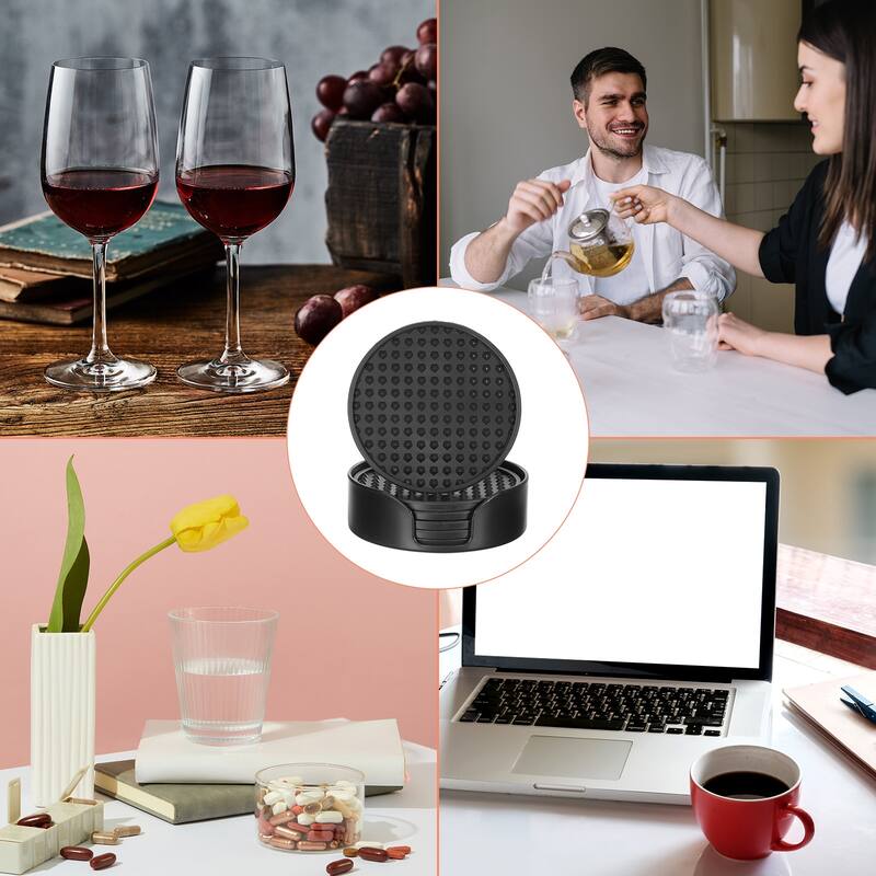 6pcs Silicone Drink Coasters with Holder for Desk Furniture Protection