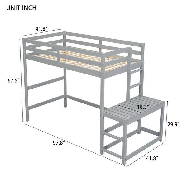 dimension image slide 0 of 2, Twin High Loft Bed with Ladder,Guardrails