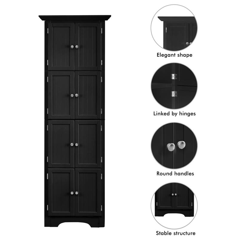 4-Shelf Tall Storage Cabinet with Flat Panel Doors, Freestanding MDF Unit for Living Room, Kitchen, Bathroom