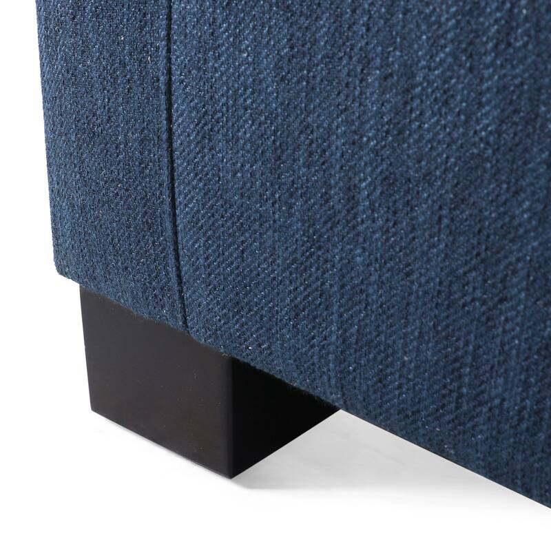 Navy Blue Polyester Club Chair 33 Inch Square Arm Birch Wood Legs Contemporary