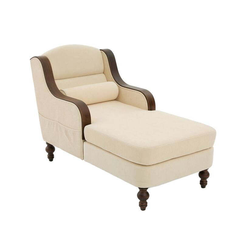 HOMEFUN Chenille Upholstered Wood Frame Oversized Chaise Lounge Single Sofa Bed with Side Pocket for Living Room,Bedroom