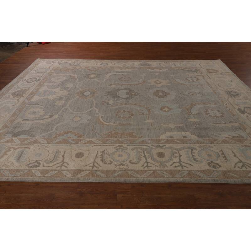 Floral Oushak Turkish Area Rug Handmade Vegetable Dye Wool Carpet - 9'0"x 11'5"
