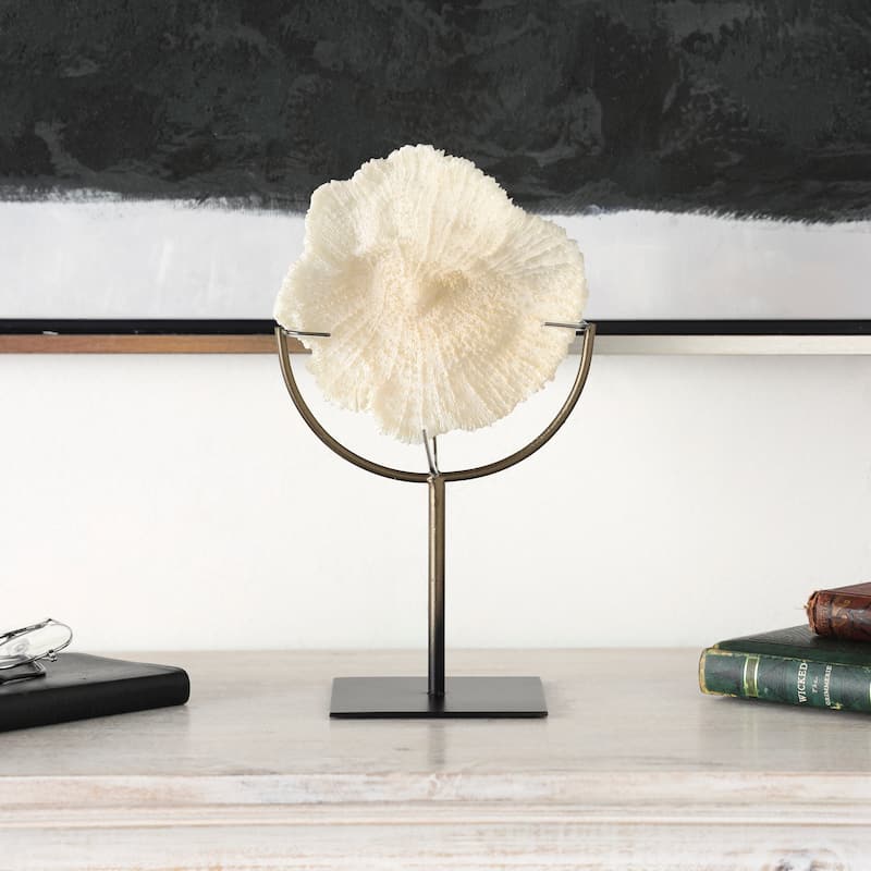 Light Blue Polystone Textured Coral Sculpture with Bronze Stand - Light Blue - 7"W, 12"H