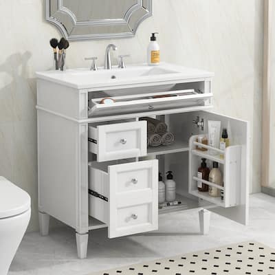 30'' Bathroom Vanity with Top Sink, Modern Bathroom Storage Cabinet with 2 Drawers and a Tip-out Drawer