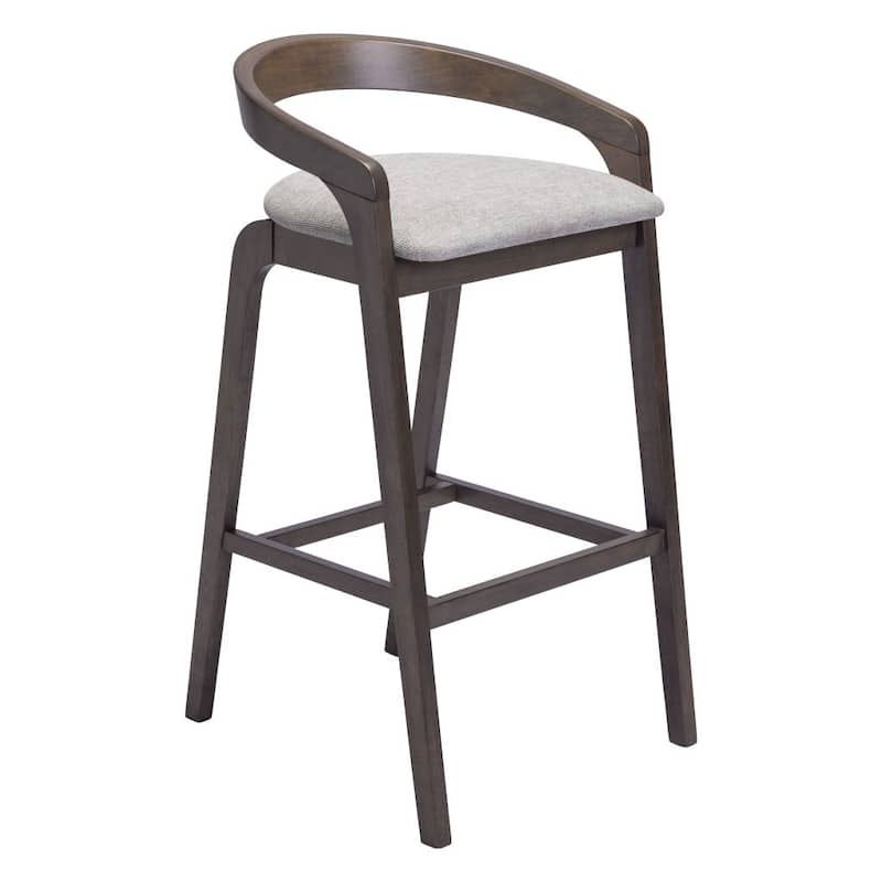 HomeRoots Set of Two 31" Gray and Espresso Fabric and Solid Wood Low Back Bar Height Bar Chairs