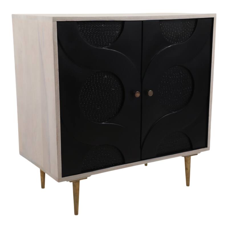 Modern Accent Cabinet with Textured Circle Door Design - 31", Black - 30.5"