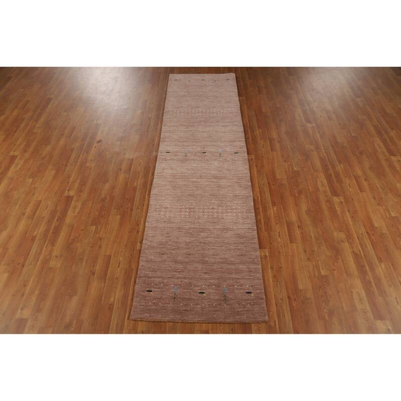 Tribal Gabbeh Indian Runner Rug Handmade Brown Oriental Wool Carpet - 2'8" x 10'0"