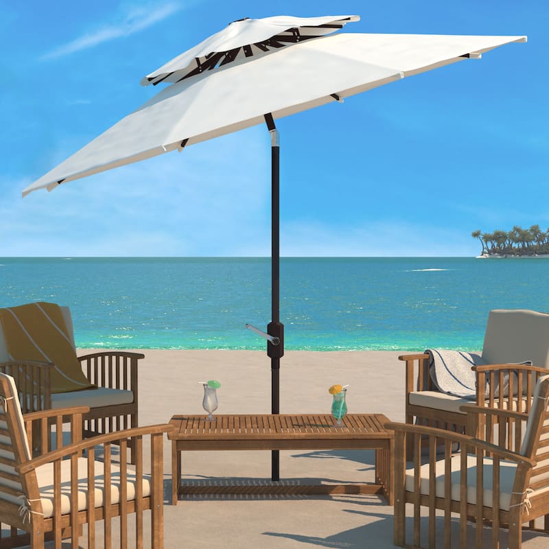 SAFAVIEH Outdoor Jayleen 9Ft Double Top Market Umbrella - White