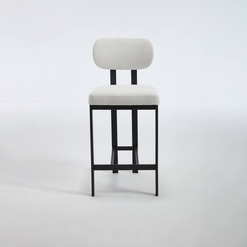 Bar Stools Set of 2, 26 inch Upholstered Fabric Counter Height Barstools, Kitchen Island Chairs with Black Metal Legs
