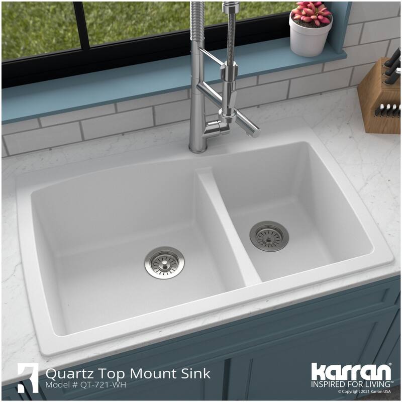 Karran USA QT-721-PK1 Quartz QT 34" Drop In Double Basin Quartz