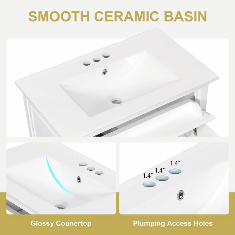 30 Inch Bathroom Vanity with Sink, Modern Vanity Cabinet with One Flip Drawer and Two Storage Drawers