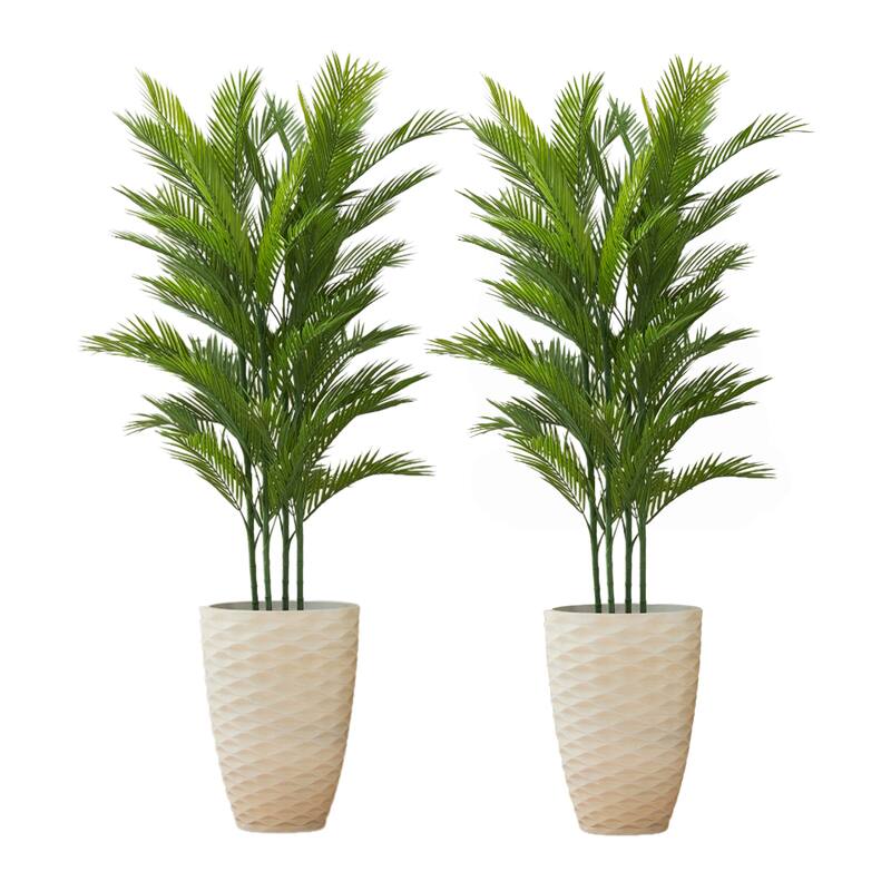 Glitzhome 3ft-6ft Set of 2 Artificial Olive Trees/ Bamboo/ Ficus with Ceramic Planters Real Touch - 2PK 5ft Faux Areca Palm