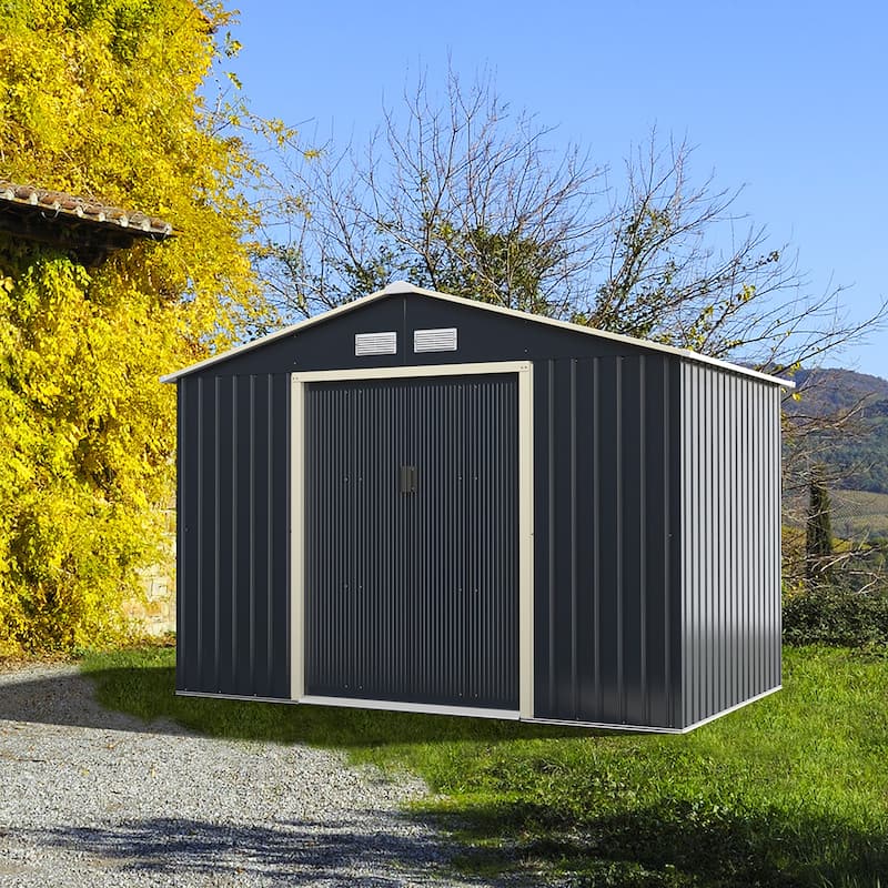 Costway Metal Storage Shed for Garden and Tools w/Sliding Double