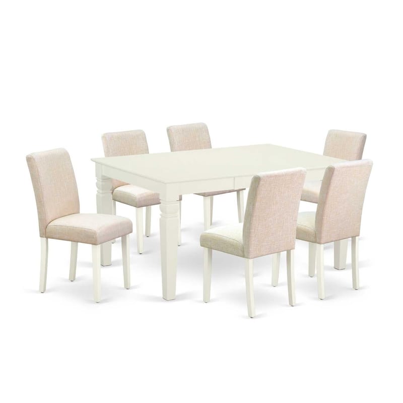 Rectangular Dinette Table Set - 7Pc Kitchen Table with Chairs - 42x60" Table & Linen Beige Fabric