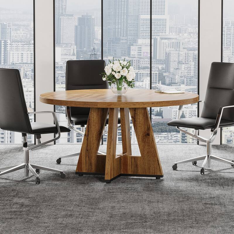 47-inch Round Conference Table for 4-6 People, Wooden Meeting Room Table
