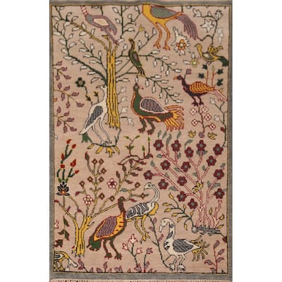 Animals Design Floral Ziegler Indian Area Rug Handmade Wool Carpet - 3'11"x 5'11"