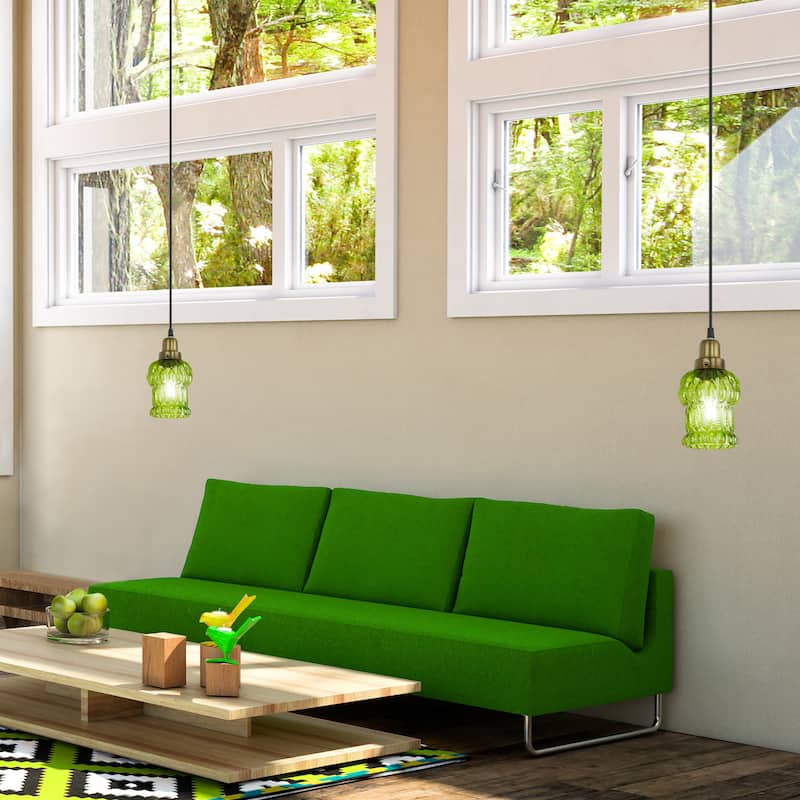Baptiste River of Goods Purple/Yellow/Green and Gold Glass and Metal 4.5-Inch Pendant Light with Adjustable Hanging Cord