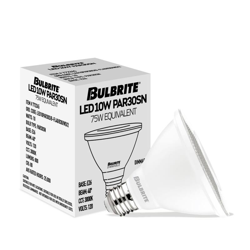Bulbrite Pack of (4) 10 Watt Dimmable Flood PAR30 Short Neck Medium (E26) LED Light Bulb - Soft White Light