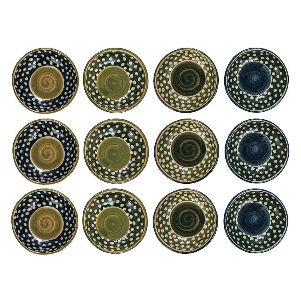 Stoneware Bowls with 4 Dots Styles - 6.9"L x 6.9"W x 1.5"H