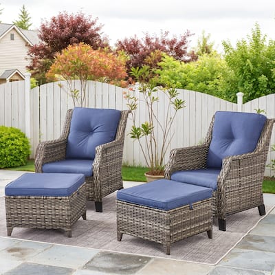 Gymojoy Patio Club Chair Wicker Chairs with 2 Ottomans - Grey