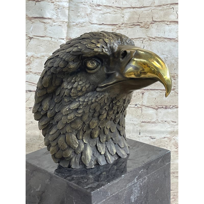 Hot Cast Bronze American Bald Eagle Head Bust Statue Sculpture On Marble Base