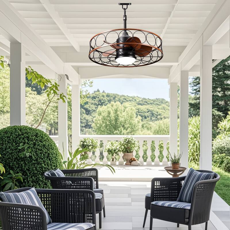 Bella Depot 23" Outdoor Ceiling Fan with LED Light and Remote 6-speed Indoor Ceiling Fan for Bathrroom Corridor Patio - 23.6"