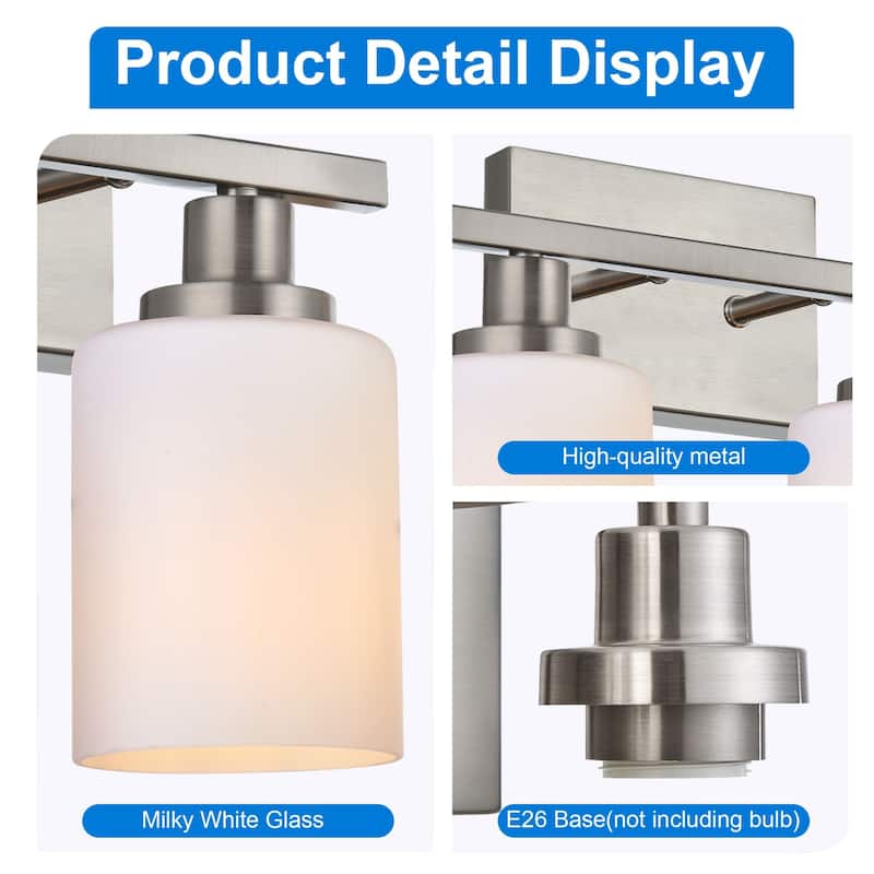 2-Light Bathroom Light Fixtures Brushed Brass 6-Light Bathroom Vanity Light, Bathroom Lights Over Mirror with Milky Glass Shade