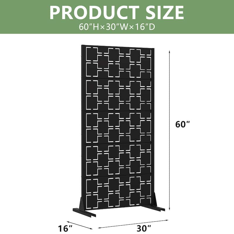 Modern Metal Privacy Screen Outdoor Decorative Partition with Stable Base Hanging Plant-Friendly Panel - 60"H x 30"W