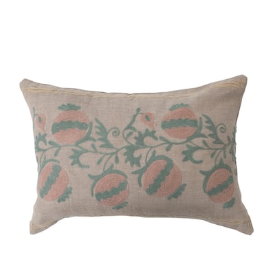 Cotton Chambray Lumbar Pillow with Embroidery