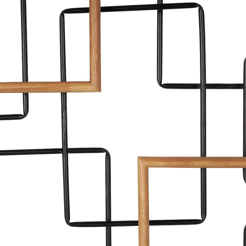 Metal Geometric Overlapping Wire Square Wall Decor with Gold Accents - Black - Roche River Decor