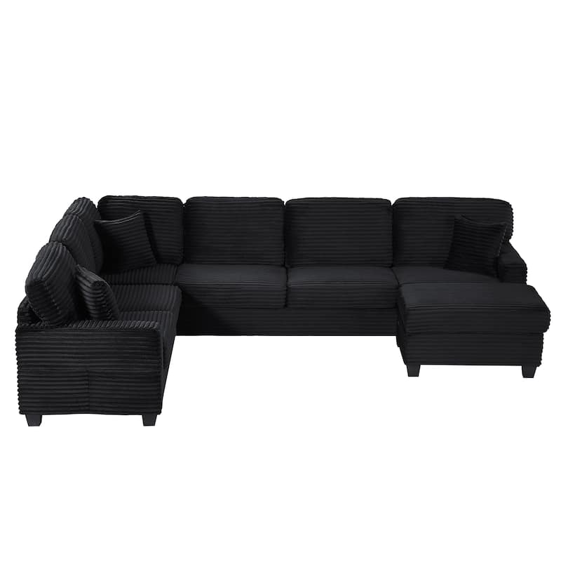 Roomfitters U-Shaped Upholstered Sectional Sofa with Movable Ottoman and Side Storage Pockets for Living Room