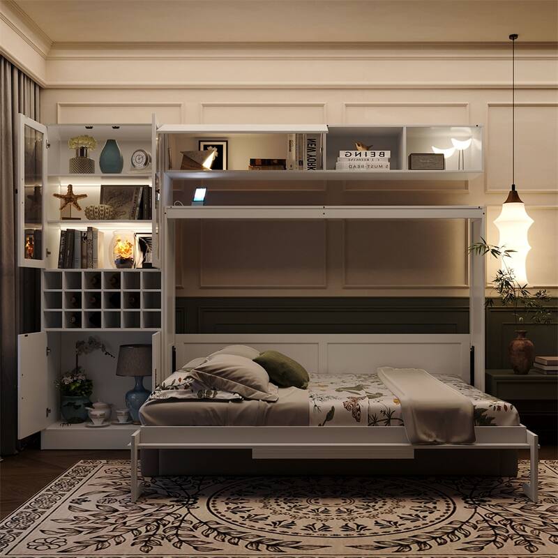 Full Size Murphy Bed Wall Bed with Sofa ,Shelves USB & Light