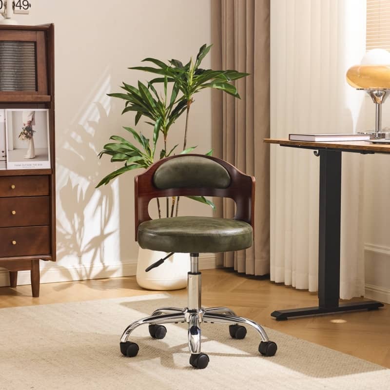 Ring-Shaped Wooden Back Office Chair With Foot Spikes And Wheels