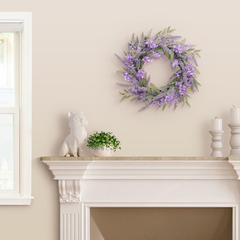 24" Artificial Lavender Floral Spring Wreath With Green Leaves