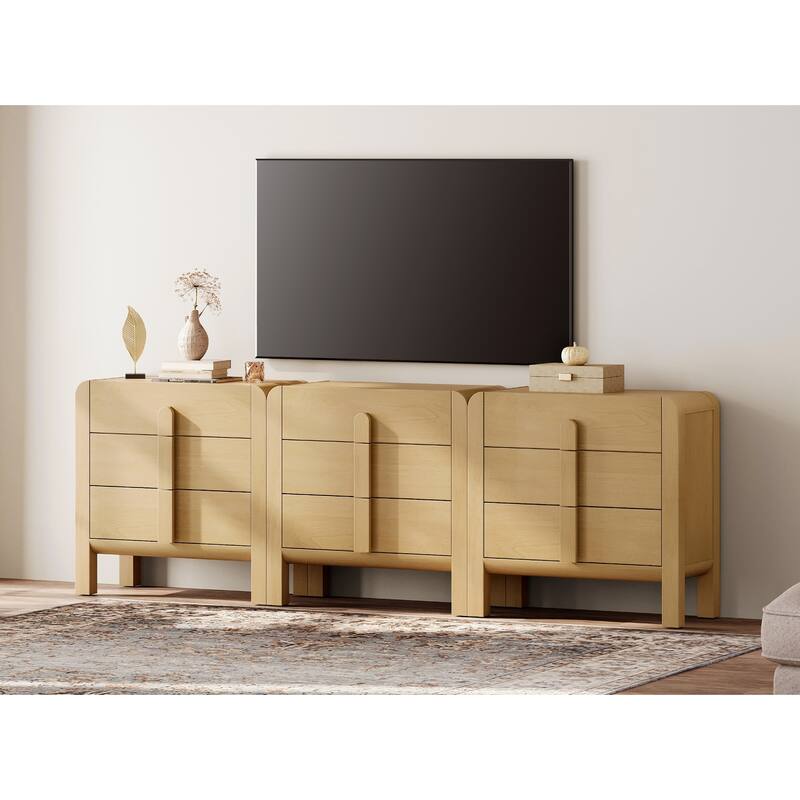 WAMPAT Modern 9 Drawer Dresser TV Stand For Tvs Up To 100 Inch, Cruved Entertainment Center, Wood TV Console With Storage
