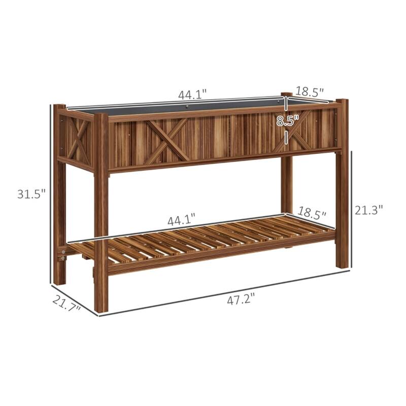 Wood 2-Tier Raised Planter with Shelf for Easy Gardening - 47.2" W x 21.7" D x 31.5" H