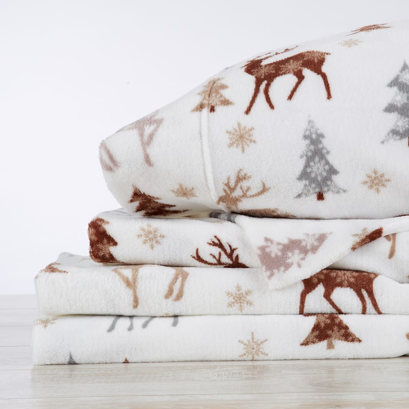 Rustic Lodge Velvet Plush 4-Piece Sheet Set