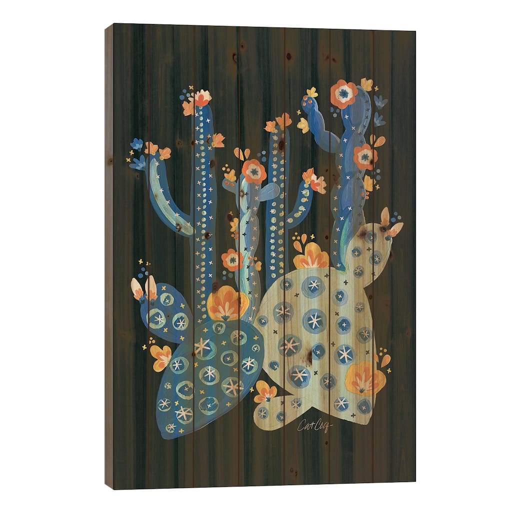 Blue Charcoal - Cactus Garden Acrylic Print On Wood by Cat Coquillette - Multi-Color